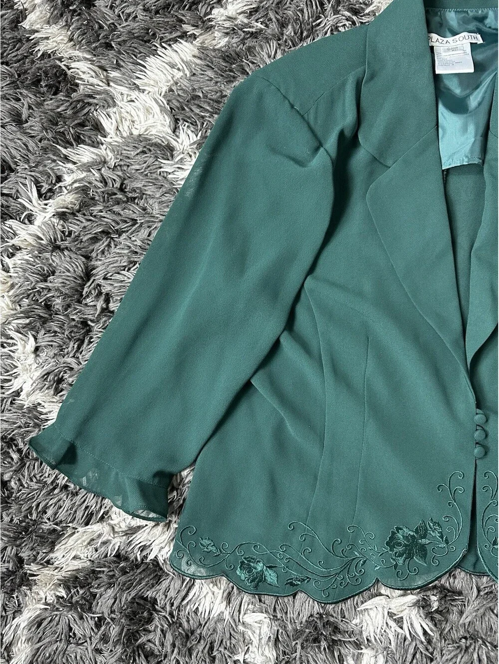 NWT Plaza South Green Blazer Jacket Womens 18 Embroidered Floral Edge 2000s